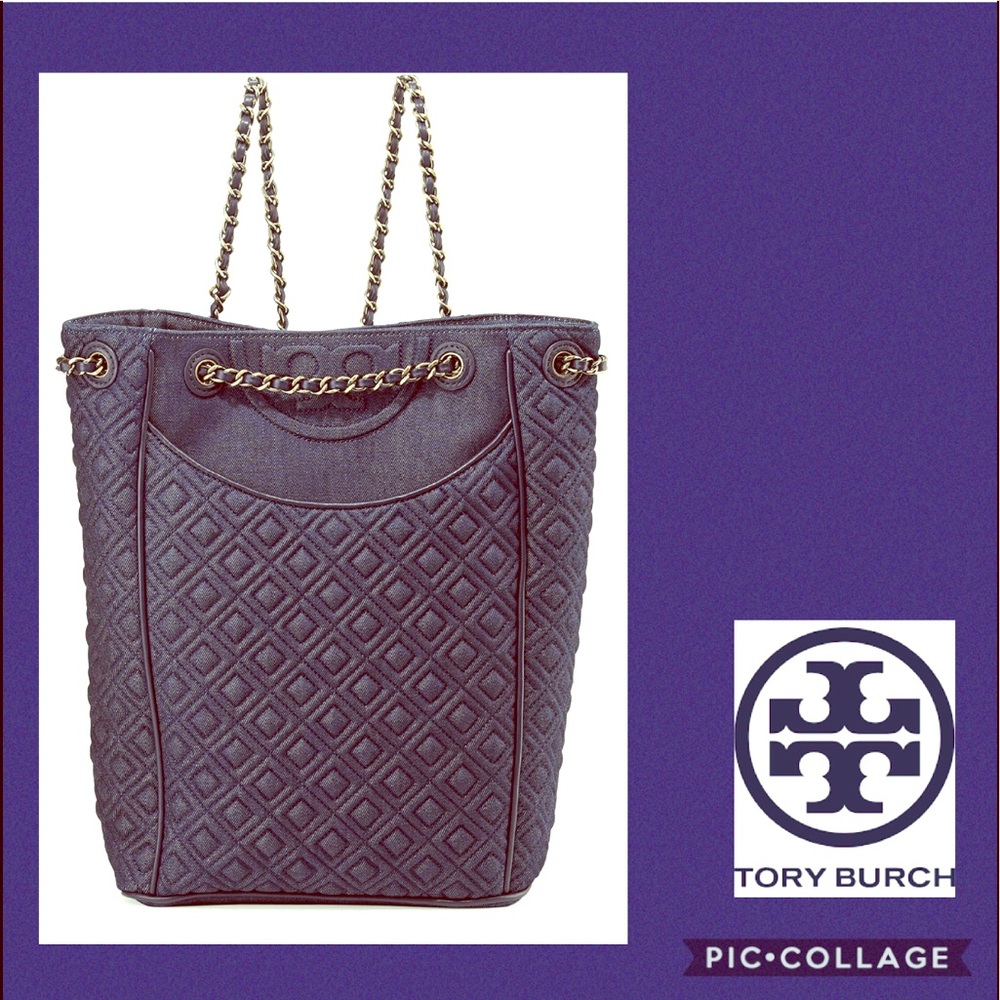 Tory Burch Bag Fleming Indigo Denim Backpack